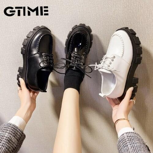 Women Platform Flats Heel Shoes Lace up Flats Women Fashion Shoes For Women PU Leather Flats Female Black Basic