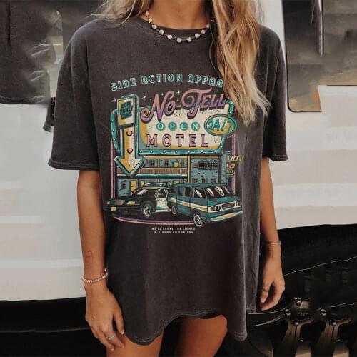 Vintage Black Letter Graphic T Shirts Oversize Woman Tshirts Summer Casual Loose Short Sleeve Tee Shirt Femme Harajuku Tops 2021