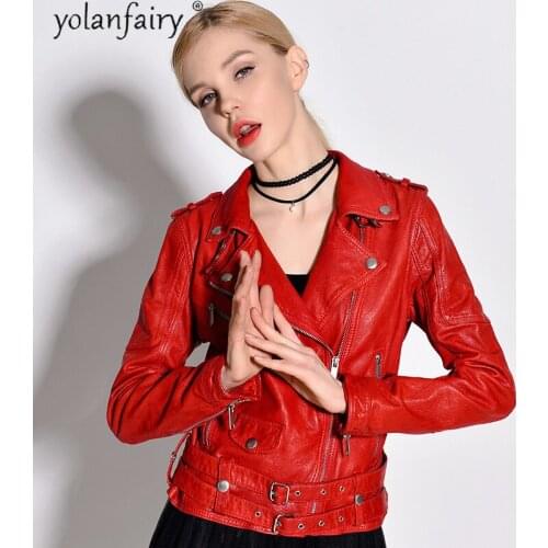 100% Genuine Leather Jacket Women Real Sheepskin Coat Female Spring Autumn 2021 Red Motorcycle Woman Jacket Chaquetas De Mujer