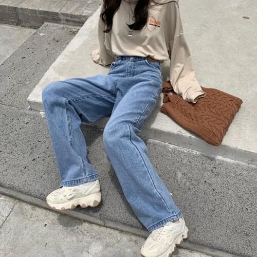 Womens Jeans For Girls Oversize Stretch Straight Jeans Baggy Mom Jean Wide Pants 2021 Woman Clothing Streetwear Trousers