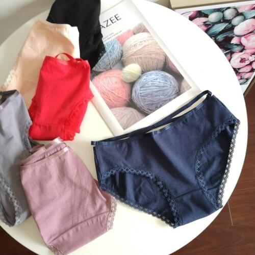 Womens Cotton Panties Cute Girl Underpants Lace Comfortable Underwear Low Waist Sexy Womens Underwear Girls Soft Briefs