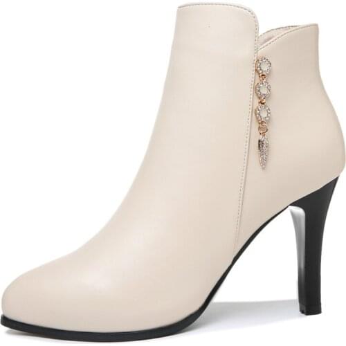 WomenS Round-Toe Stiletto Boots, Solid-Color Short Boots With Side Zipper, WomenS Shoes With Inner Platform