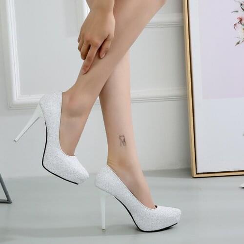 European Style Womens Shoes Fashion Glitter Wedding Shoes Sexy High Heels Platform Bling Female Pumps Pointed Toe OULYYYOGO