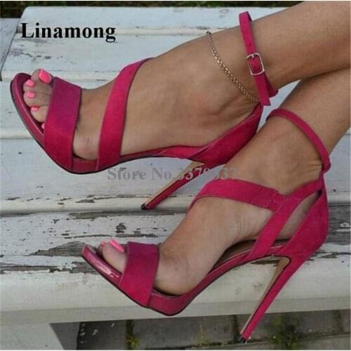 Western Fashion Women Open Toe Suede Leather Stiletto Heel Sandals Ankle Strap High Heel Sandals Dress Heel Wedding Shoes