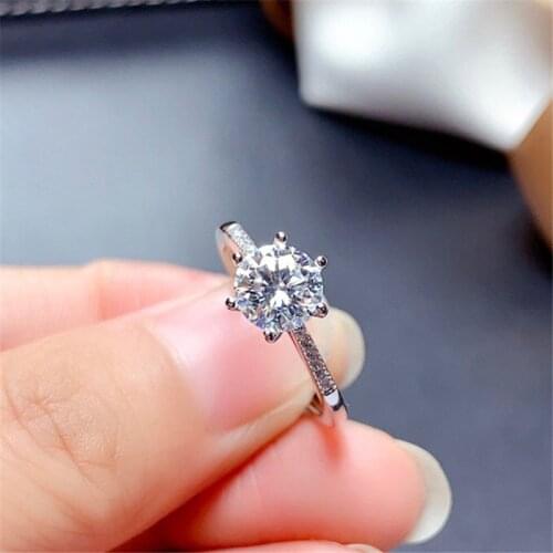 Moissanite Ring Real 925 Sterling Silver Wedding Party Anniversary Ring For Women 1CT VVS Lab Diamond with Certificate Free Ship