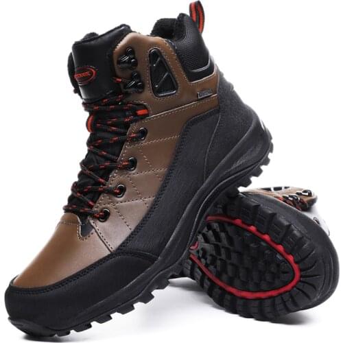 Winter Snow boots mens ankle boots winter cotton shoes thickened plus velvet classic outdoor sports leather boots waterproof