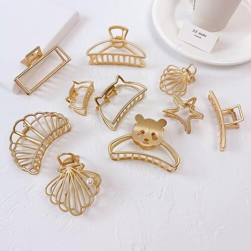 Gold Tone Metal Hairpin Gripping Clip Large Hair Claw Bathing Hair Holding Women Elegant Hairpin Headdress H005