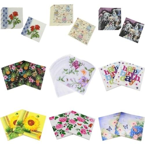 20Pcs Happy Birthday Flamingo Unicorn Paper Napkins Food Festive Party Tissue Napkins Decoupage Decoration Paper 33X33CM