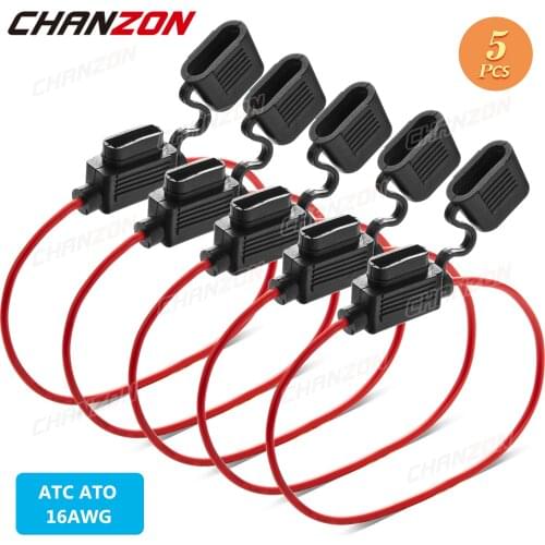5pcs Auto Car Blade Inline Types ATC ATO Fuse Waterproof Holder Case Motor Tap Blow Blo 12V 32V 16 AWG Wire Cutoff Switch Socket