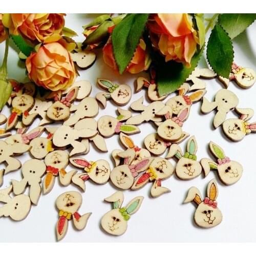50Pcs/pack 18*25MM Random Mixed Wooden Button rabbit Wooden Decorative Buttons for Craft Scrapbooking Sewing
