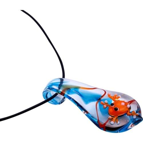 6Pcs/Lot Frog Leaf Lampwork Glass Bead Pendant Necklace 60x30mm CHIC