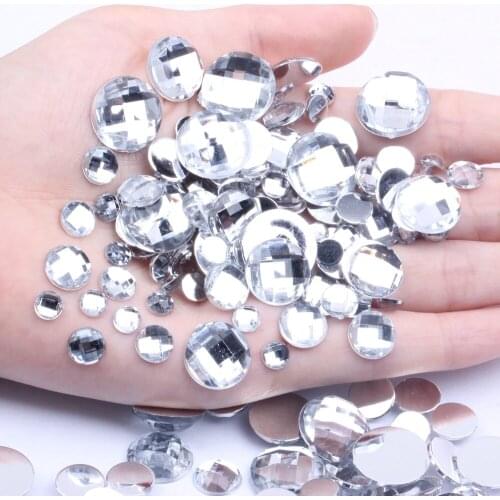 Acrylic Rhinestones Round Earth Facets 4mm-25mm Crystal Clear Flatback Glue On Beads DIY Phone Cases Nails Art Supplies