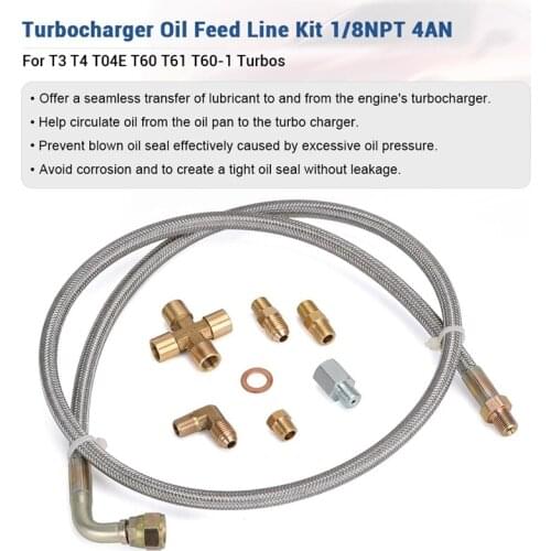 AU04 -VR - 1/8 NPT 4AN Turbo Oil Feed Line Oil Drain Line Kit for T3 T4 T3/T4 T04E T70 T66 T67 Gt35 Gt45 VR-TOL33