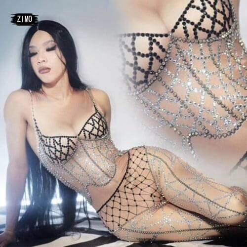 Rhinestone Jumpsuit Women sexy Party club dance Stage Wear Bodysuit Singer gogo singer costume pole designer clothes performance