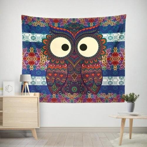 Bohemian Mandala Tapestry Wall Decoration With Hippie Owl Art Design