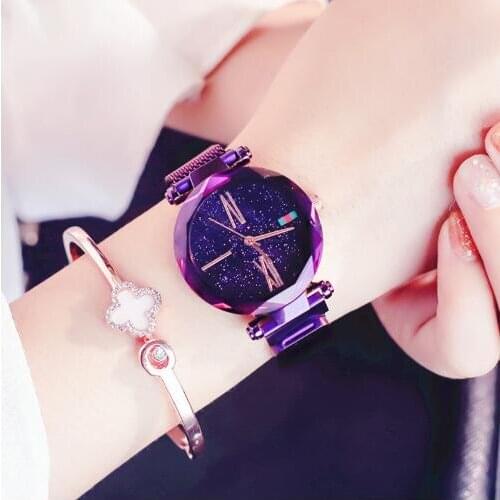 Charming Purple Women Watches Minimalism Casual Starry Sky Lady Wristwatch Magnet buckle Fashion Luxury Brand Female Watch