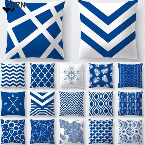 Pillow Case 45*45 Cushion Cover Geometric Blue Polyester Cushions for Sofa Throw Pillow Covers Home Decor Pillow Cover 40556-2