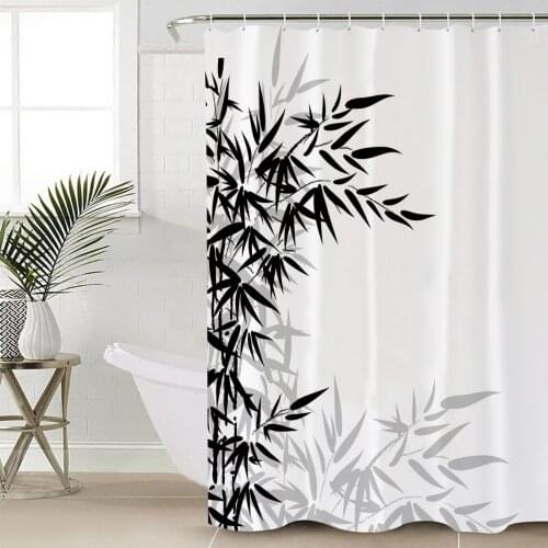 Black And White Bamboo Shower Curtain Bathroom Decorative Waterproof Polyester Fabric Curtain for Bathroom