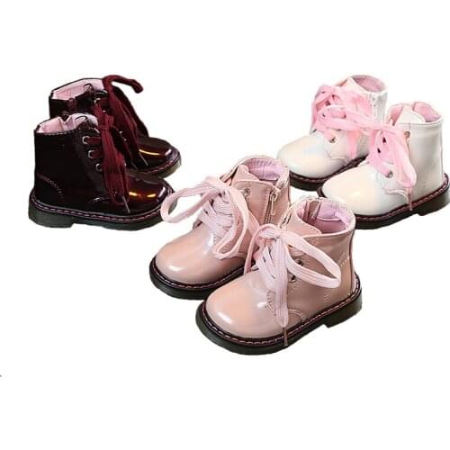 Kids Martin Boots Autumn Winter Girls Leather Shoes Solid Color Baby Girl Boots Non-slip Plush Warm Boys Ankle Boots SYJ047