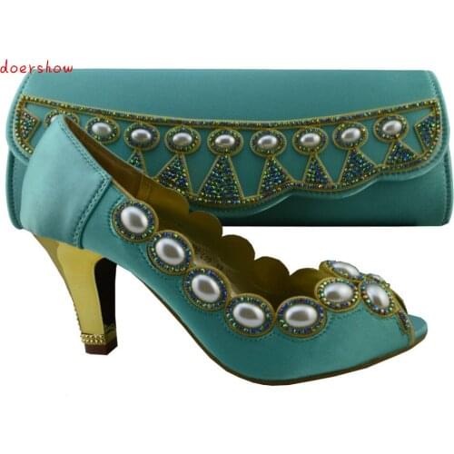 Doershow beautiful African shoes and bag with rhinestones,Italian ladies shoes and matching bag set HJZ1-103