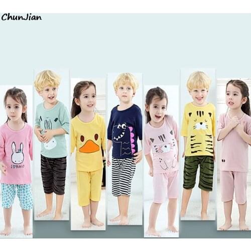 10 Colors Summer Half Sleeve Cotton Boy Girl Pajamas Sets Childrens Sleepwear Pyjamas Kids Baby Girl Pajamas Boys Pajamas Sets