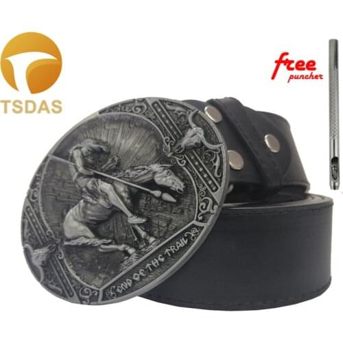 Mens Belt Buckle In Silver Plating Cowboy and Cowgirl Metal Belt Buckles with Leather Belt