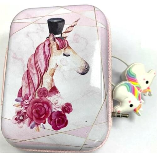 New Cartoon Unicorn In-Ear Earphones Stereo Wired Earbuds Earphone With Microphone With Coin Case 3.5MM AUX For Phone PC MP3 4