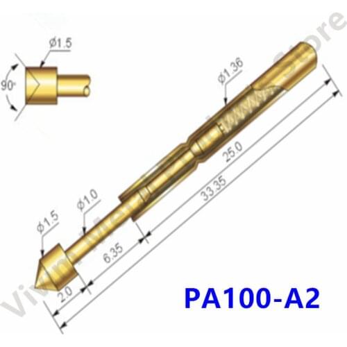 PA100-A2 Spring Test Probe 100 / PCS Convenient And Durable Brass Metal Spring Probe Spring Test Probe Length 33.35mm