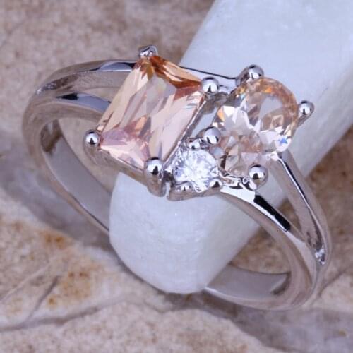 Jolly Champagne Morganite Silver Plated Ring Size 6 / 7 / 8 / 9 D906