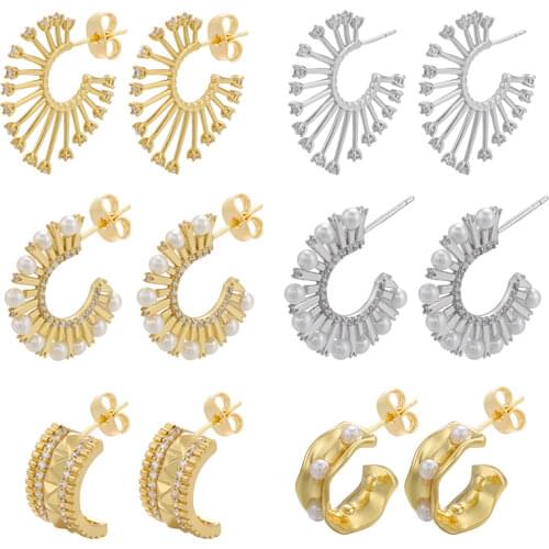 Safety Pin Stud Earrings Women Star Earring Multi Gold Color CZ Rainbow Fashion Jewelry Small Studs Aretes Dainty Paperclip