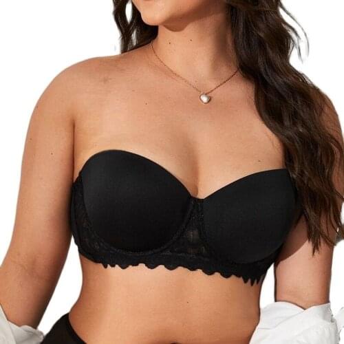Plus Size Push Up Sexy 1/2 Half Cup Women Lace Black Bra Gathered Lingerie Brassiere 40 44 46 C D E For Big Breast Wholesale