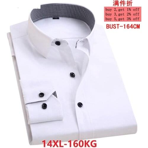 Mens Large size Business Casual Office Business Long Sleeve Lapel Stripe 10XL 11XL 12XL 13XL 14XL White Shirt 6XL 7XL 8XL 9XL