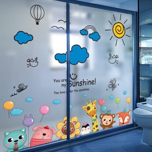 [SHIJUEHEZI] Cartoon Animals Balloons Wall Sticker DIY Clouds Sun Wall Decals for Kids Bedroom Baby Room House Decoration