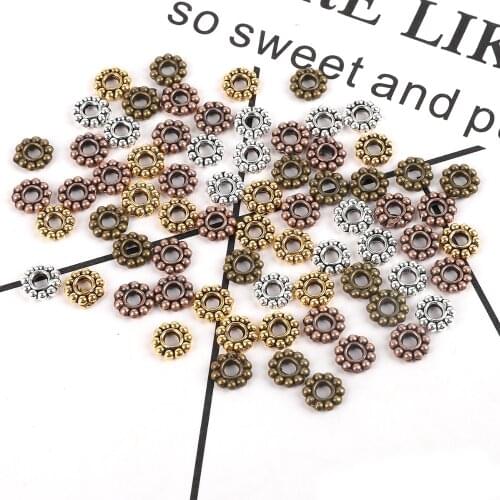 50pcs/lot 6mm Gold Silver Color Tibetan Metal Flower Beads Spacer Beads For Jewelry Making DIY Bracelet Charms Jewelry Findings