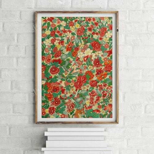Traditional Chinese Colourful Summer Floral Pattern Vintage Poster, Retro Wall Art Print
