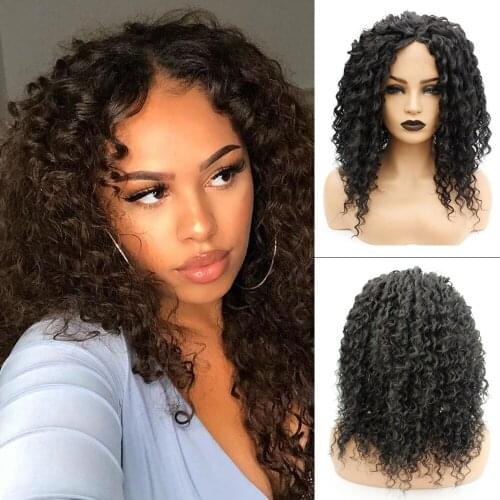 V'NICE 1B# Color Nature Glueless Synthetic Lace Front Wig Heat Resistant Fiber Hair Long Black Curly Wigs for Women Daily