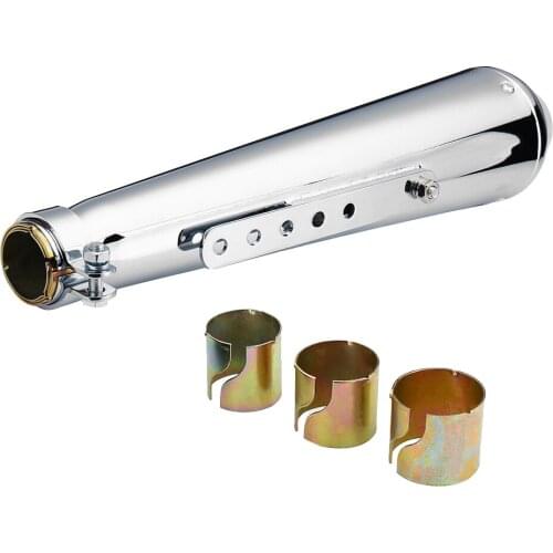 Motorcycle Exhaust Muffler Pipe w/ Sliding Bracket+3 Reducing Sleeves, Silver