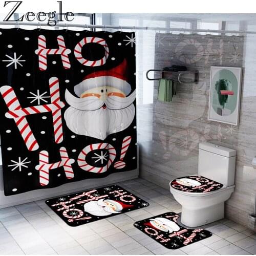 Zeegle Christmas Bathroom Curtain Waterproof Shower Curtain Anti-slip Shower Mat Absorbent Foot Mat Washable Bathroom Rug Set