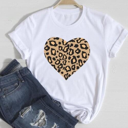 T-shirts Women Leopard Love Heart Valentine Clothing 2021 Spring Summer Clothes Stylish Tshirt Top Lady Print Girl Tee T-Shirt