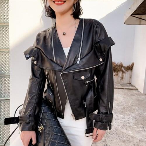 2021 Autumn Women’s Jacket Real Sheepskin Leather Motorcycle Female Coat Jacket Short Slim Female Clothes