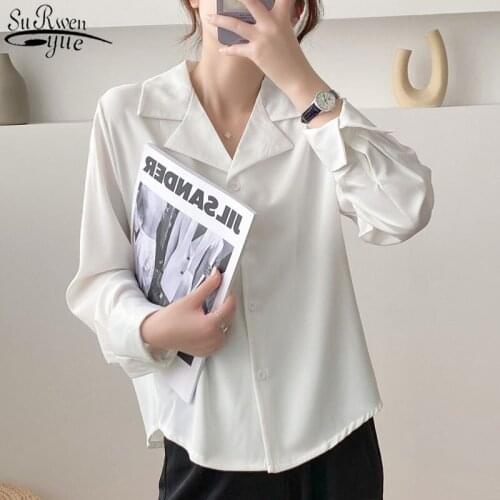 Overalls for Women Korean Solid Color Outwear Womans Blouses Autumn New Single Breasted Office Lady V-neck Suit Blusas 11882