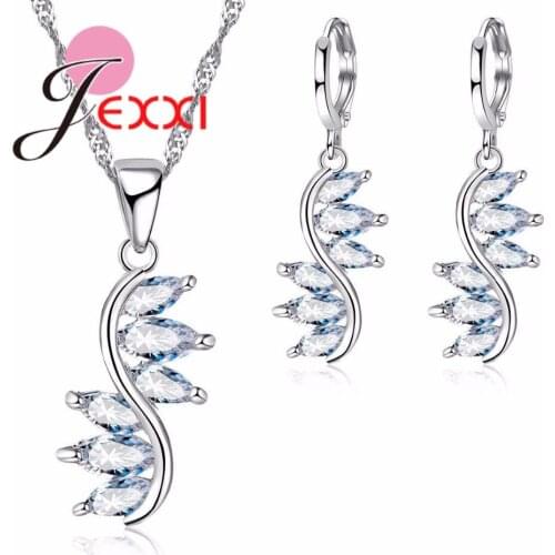 Hot Sales 925 Sterling Silver CZ Crystal Jewelry Sets Trendy Engagement Wedding Necklace Earrings for Women Jewelry Set