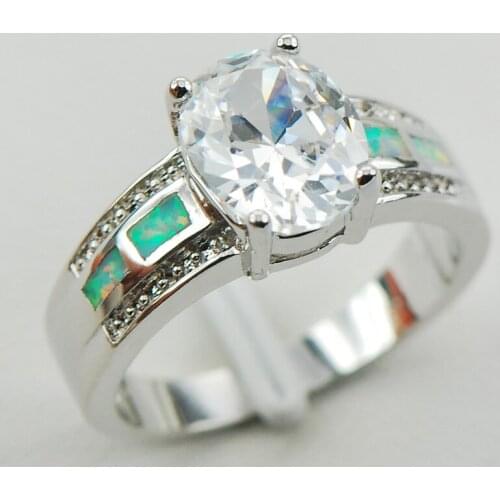 White Crystal Zircon White Fire Opal 925 Sterling Silver Woman Ring Size 6 7 8 9 10 R1182