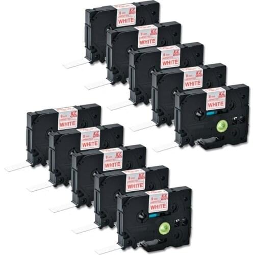 10Pcs 9mm red on white tze222 Compatible Brother p-touch printer tze label Tape laminated ribbon Tze-222 tz222 tz-222 tze tz 222