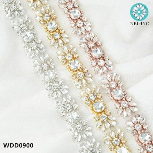 10 yards) Wholesale silver rhinestone crystal applique bridal beaded trim iron on for wedding dress WDD0900