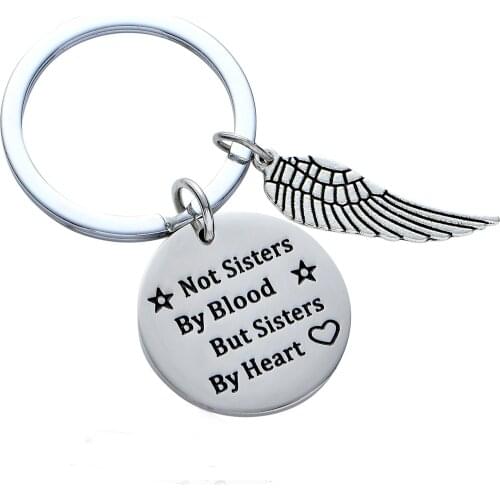 12PC Friendship Keychain Not Sisters By Blood But Sisters By Heart Keyring Angel Wings Charm Pendant Key Ring Best Friends Gifts