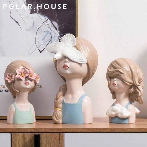 2021 Creative Cute Girl Sculptures Nordic Resin Tabletop Figurine Flower Girl Figure For Home Decor Ornaments Wedding Gift New