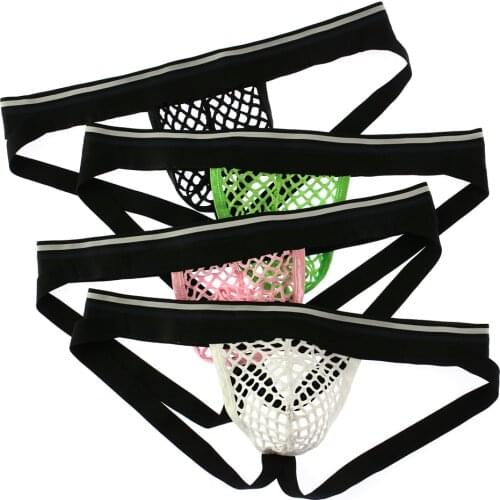 Wholesale Hollow Out Underwear for Men Sexy Mesh G String Thongs Mens Backless Bikini Thongs 4pcs Underwear Slips Gay Jockstrap