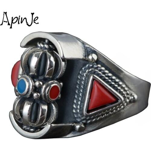 Apinje 925 Sterling Silver Rotatable Vajra Stone Ring for Men And Women Jewelry Gift
