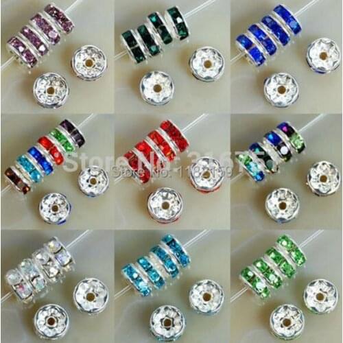 Free Shipping 500pcs Lot 8MM mixture Crystal Spacer Metal Silver Plated Rondelle Rhinestone Loose Beads For Jewelry Making